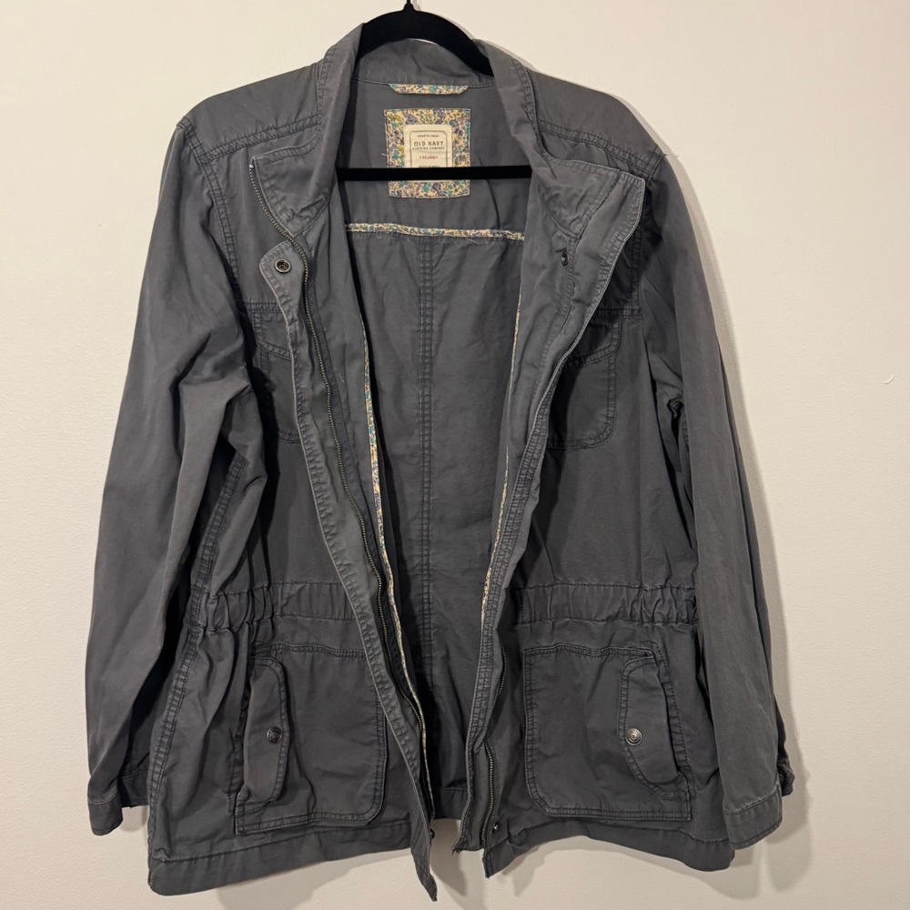 Old Navy Utility Field Jacket Women’s XXL – Gray 100% Cotton Cargo Pockets - Picture 4 of 8
